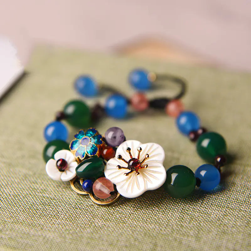 Ethnic Style Handwoven Bracelet with Agate and Shells