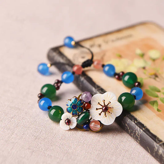 Ethnic Style Handwoven Bracelet with Agate and Shells